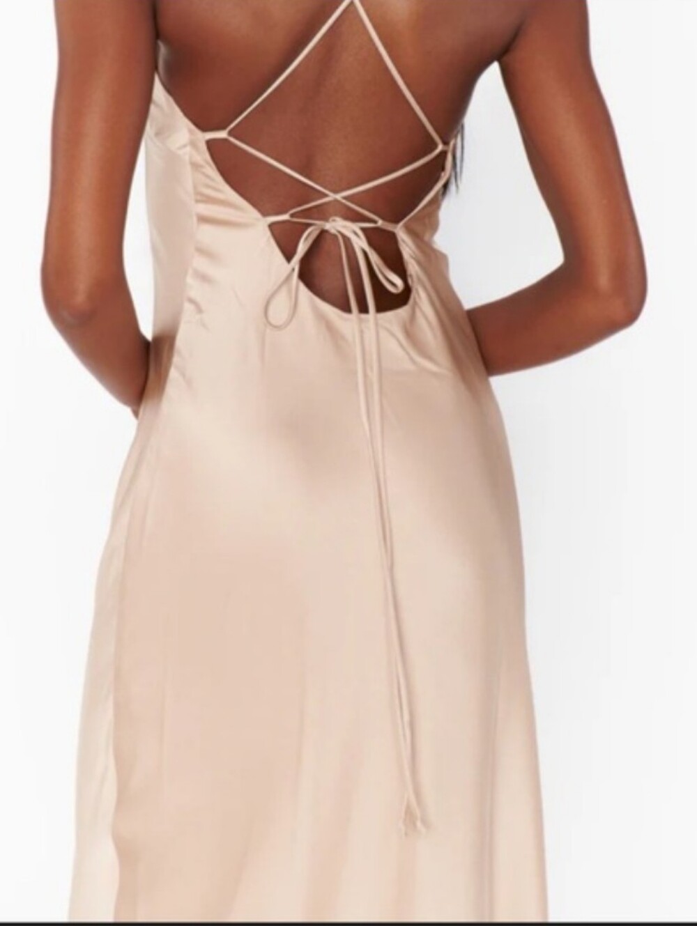 Zara Satin Backless Slip Dress in Champagne Size Small